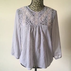 Chiffon embroidered neck blouse